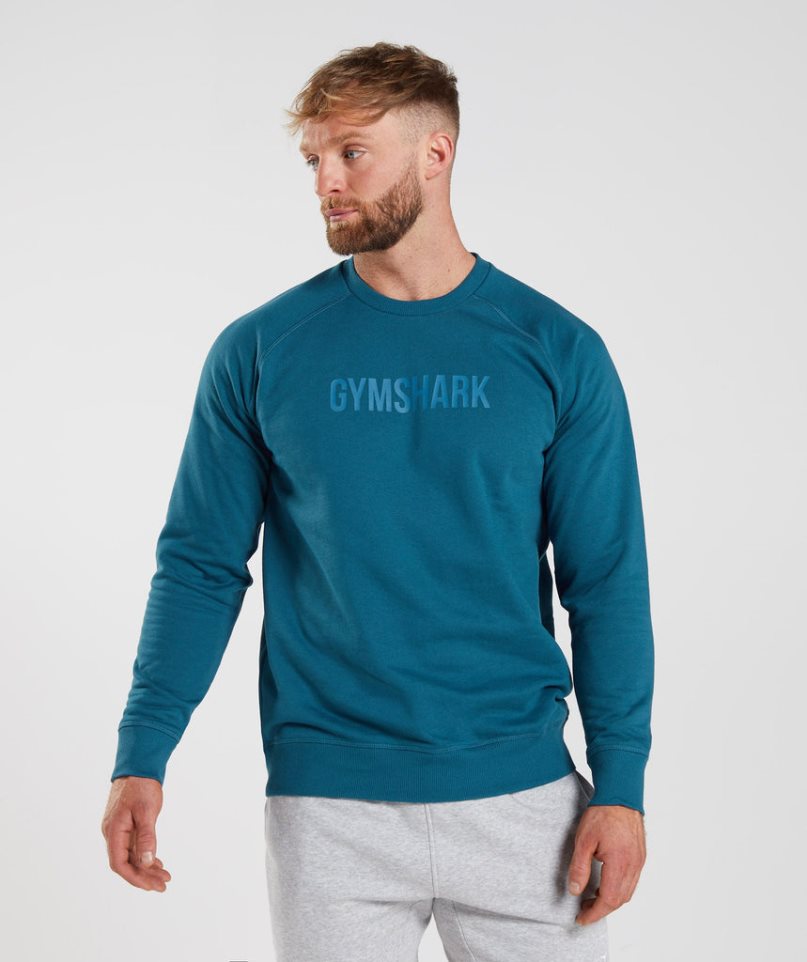 Men's Gymshark Apollo Crew Sweatshirts Turquoise | NZ 4VHJCE